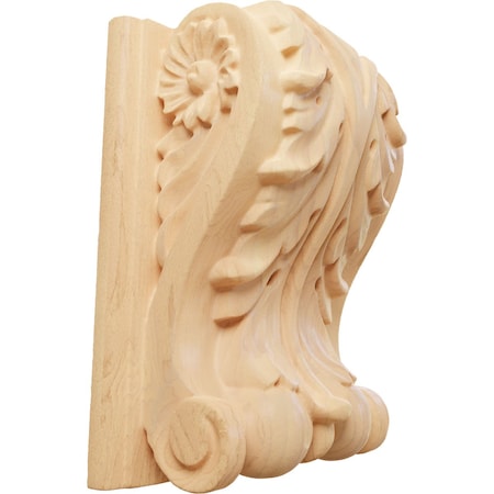 Ekena Millwork 3 1/2"W x 2"D x 4 1/2"H Small Acanthus Block w/ Backplate Wood Corbel, Red Oak CORW04X02X05ABRO